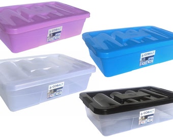 Clear Plastic Storage Boxes Lids Home Office Garage Cupboard Organizer Underbed Box Stackable Space Saving Containers 60 x 40 x 16.5 cm