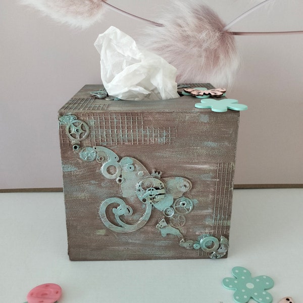 steampunk, wooden tissue box