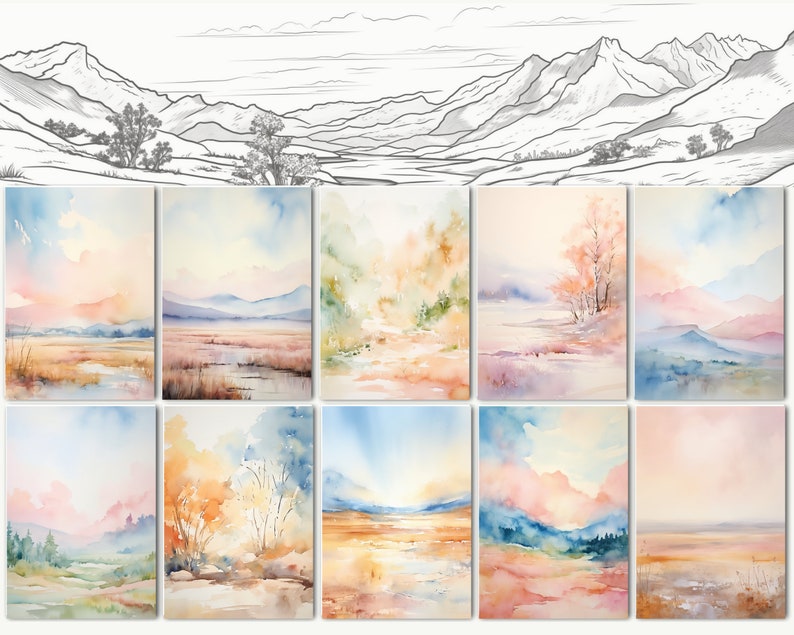 Landscape Reverse Coloring Pages, Bundle 20 Flower Motifs, Instant ...