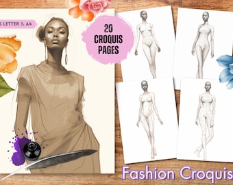 Printable Fashion Croquis, Designer Templates, Black Women Fashion Sketching, Fashion Guides, Coloring Pages