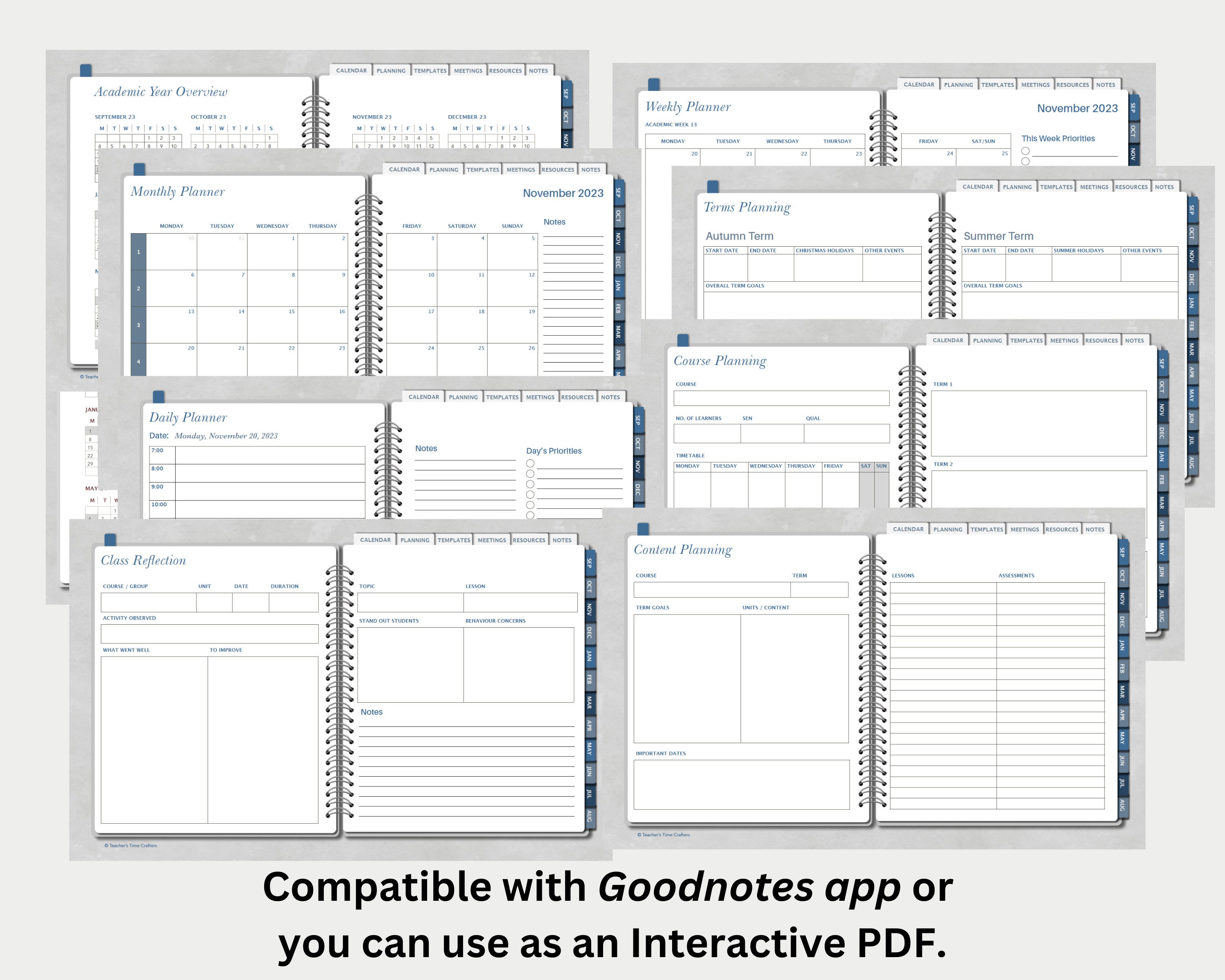 FE Teacher 20232024 Digital Academic Planner Blue, Goodnotes