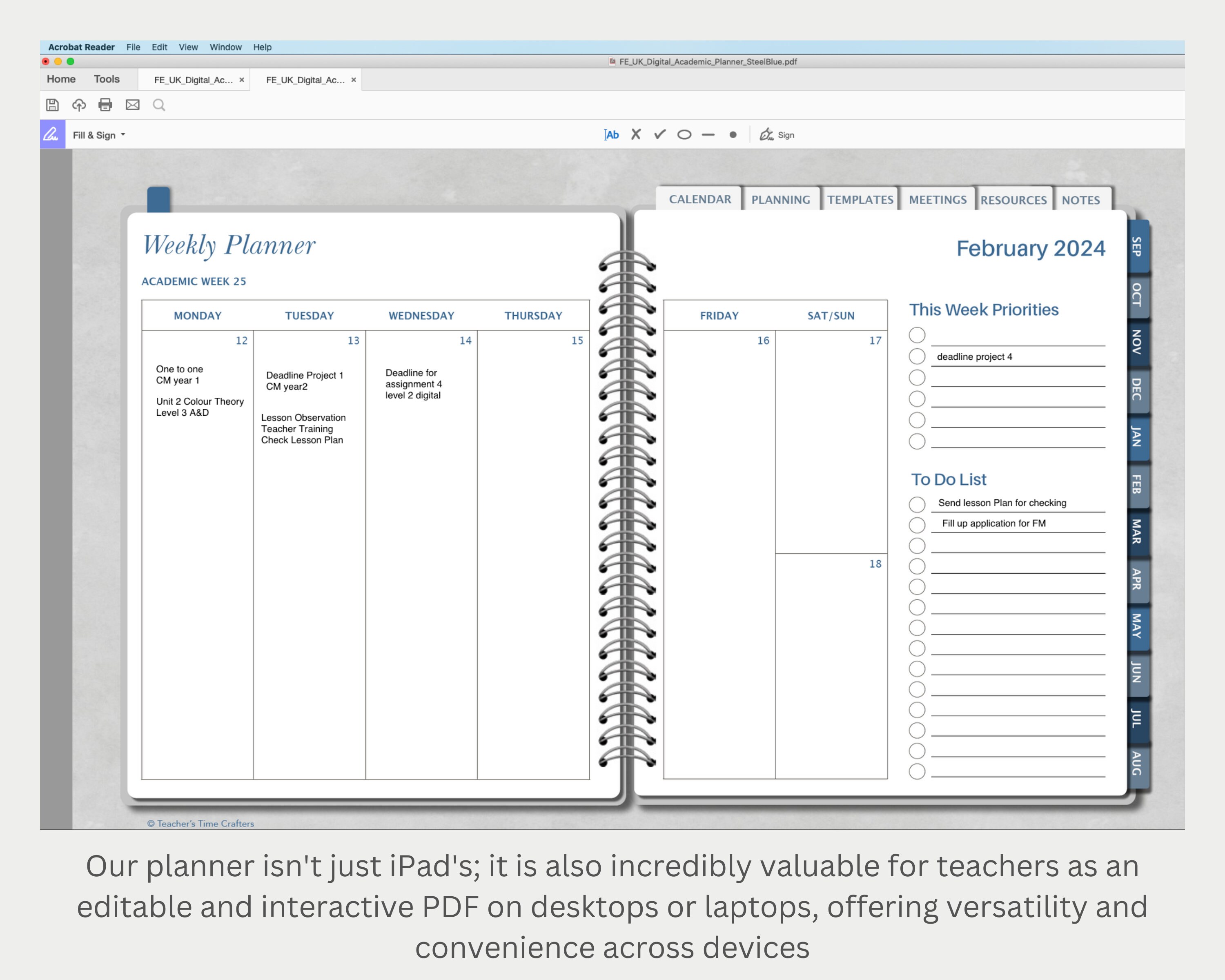 FE Teacher 20232024 Digital Academic Planner Blue, Goodnotes