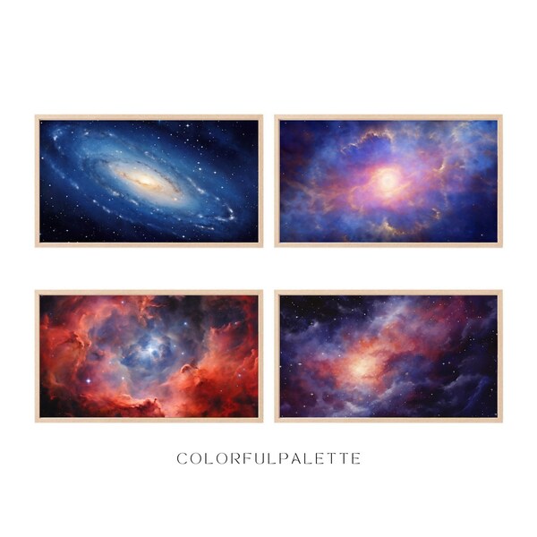 Ensemble de 4 peintures Samsung Frame TV Galaxy | Peintures de l'univers | Peintures de nébuleuse | Cadre TV Oeuvres | Peintures d’étoiles | Téléchargement instantané