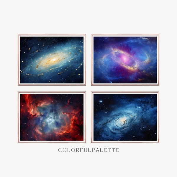 Set of 4 Galaxy Painting | Universe Wall Art Set | Nebula Oil Painting | Star Print | Printable Artworks | Impressionist | Instant Download