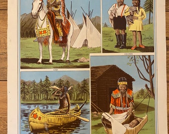 Vintage 1940's Educational Poster Native Americans