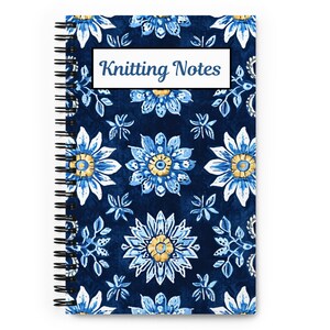 Blue Floral Knitting Spiral notebook.  Plan / track your knitting projects. Knitting Journal. Craft Diary. Yarn Lover Gift. Hobby Gift