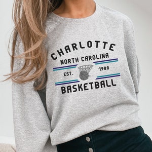 Charlotte Game Day Retro Basketball Sweatshirt, Vintage 90s Oversized Charlotte Crewneck, Hornets Fan Gifts, Hornets Shirt, Cute Hornets Tee
