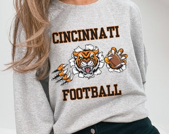 Cincinnati Cute Tiger Football Sweatshirt, Cincy Vintage Tshirt, Bengals Fan Gifts, Cincinnati Game Day Crewneck, Cincy Tailgate Shirt