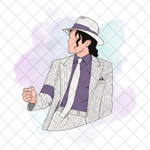 May include: Illustration of a person in a white pinstripe suit, white hat, and tie, with a purple shirt. The person is facing left, with their right arm raised in a fist. The background has a watercolor effect with purple and blue hues.