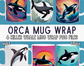 Orca Mug Wrap for Sublimation || Colourful Killer Whale Mugs || Orca PNG || Digital Orca || Digital Mug Wrap Bundle|| POD || Mug Wrap PNG.