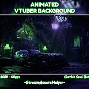 VTUBER Background Gothic Soul Green Bedroom , Goth Aesthetic Screen , Stream Assets , Perfect Loop , Purple , Horror , Night , Dark Gloomy