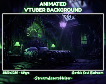 VTUBER Background Gothic Soul Green Bedroom , Goth Aesthetic Screen , Stream Assets , Perfect Loop , Purple , Horror , Night , Dark Gloomy