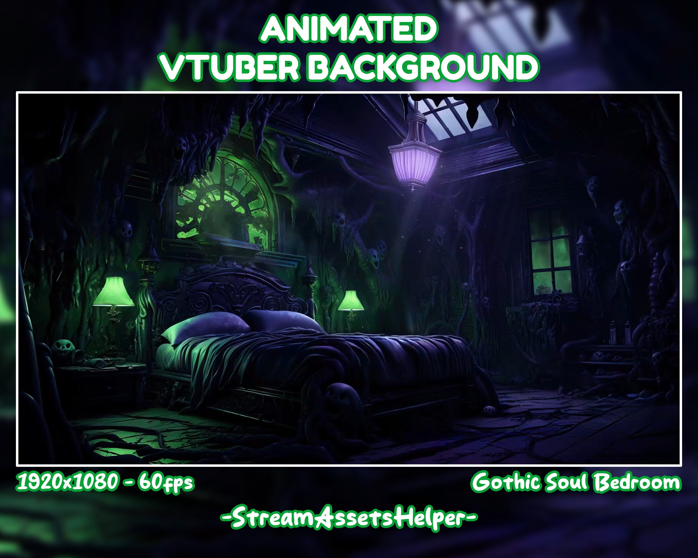 VTUBER Background Gothic Soul Green Bedroom , Goth Aesthetic Screen ...