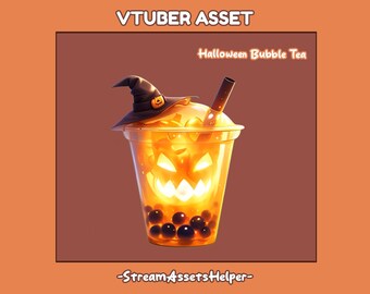 Halloween Bubble Tea Asset , Vtuber Streaming Props Vtubing Goth Streamer , Twitch Accessory , Horror , Pumpkin Beverage , Desk Accessory