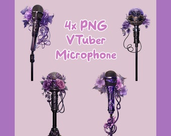 4X Purple Floral Microphone for Vtubers , Vtube streaming assets Vtubing Streamer Props Twitch, Flowery, Assets, Pink