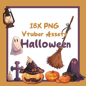 Halloween Vtubers , Vtube Streaming Assets , Vtubing Goth Streamer , Twitch Accessory , Horror , Ghost  Pumpkin , Desk Props , Witch