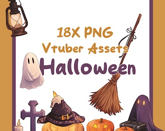Halloween Vtubers , Vtube Streaming Assets , Vtubing Goth Streamer , Twitch Accessory , Horror , Ghost  Pumpkin , Desk Props , Witch