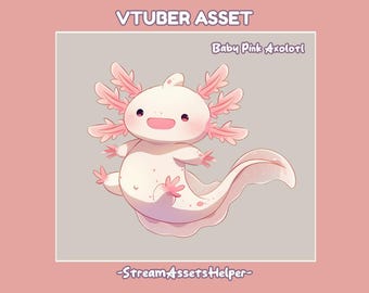 VTUBER Pet Baby Pink Axolotl Asset, Kawaii, Streamer Decoration, Props, Accessory, Ready to Use, Instant Download, Sweet, Sea Creature