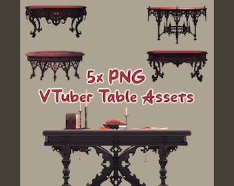 5X Gothic Table dla Vtubers, zasoby do strumieniowania Vtube Vtubing Streamer Vampire Desk Props Twitch, Dark, Demonic, Assets, Black, Red