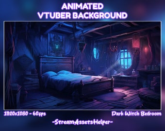 VTUBER Background Dark Witch Bedroom / Halloween Aesthetic Screen / Stream Assets / Perfect Loop / Potion / Horror / Night / Dark Gloomy /