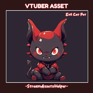 VTUBER Pet Dark Evil Cat Asset , Kawaii Monster , Stream Decoration , Chibi , Props , Accessory , Ready to Use , Instant Download , Red