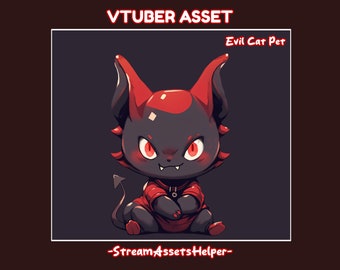 VTUBER Pet Dark Evil Cat Asset , Kawaii Monster , Stream Decoration , Chibi , Props , Accessory , Ready to Use , Instant Download , Red