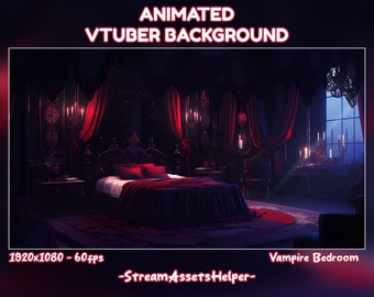 VTUBER Background Red Vampire Bedroom / Goth Aesthetic Screen / Stream Assets / Perfect Loop / Burgundy / Horror / Night / Dark Gloomy /