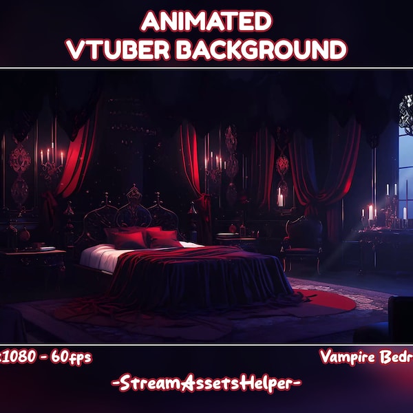 VTUBER Background Red Vampire Bedroom / Goth Aesthetic Screen / Stream Assets / Perfect Loop / Burgundy / Horror / Night / Dark Gloomy /