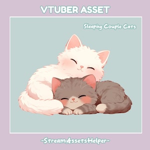 VTUBER Pet Sleeping Couple Cats Asset, Kawaii Animals, Streamer Decoration, Valentine's Day, Accessory, Ready to Use, Instant Download