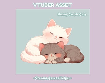 VTUBER Pet Sleeping Couple Cats Asset, Kawaii Animals, Streamer Decoration, Valentine's Day, Accessory, Ready to Use, Instant Download