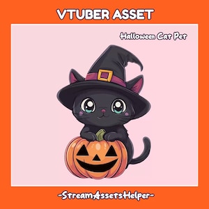 VTUBER Pet Halloween Cat Asset, Monstro Kawaii, Decoração Streamer, Abóbora, Chibi, Adereços, Acessório, Pronto para Usar, Download Instantâneo