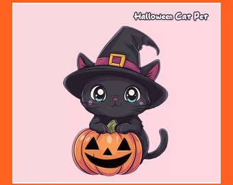 VTUBER Pet Halloween Cat Asset , Kawaii Monster , Streamer Decoration , Pumpkin , Chibi , Props , Accessory , Ready to Use ,Instant Download