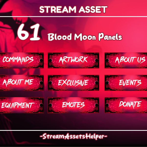 61 Stream Twitch Panel / Blood Moon Vampire Gothic Streamer / Spooky Goth /Aesthetic Stream Package / Custom / Streamer / Red