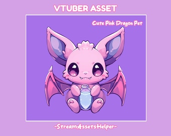 VTUBER Pet Cute Pink Dragon Asset /Kawaii Monster /Streamer Decoration / Chibi /Props /Accessory /Ready to Use /Instant Download /Sweet