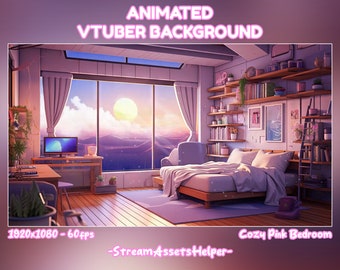 VTUBER Background Cozy Pink Bedroom / Lofi Aesthetic Screen / Cute Rainy Sky / Stream Assets / Perfect Loop / Purple / Chill / Twitch