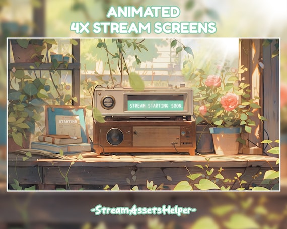 4x Animated Stream 90s Lofi Radio Stream Screens, Streamer Overlays, Miami Vibe