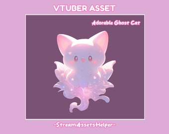 VTUBER Pet Adorable Ghost Cat , Kawaii Animal , Streamer Decoration , Props , Accessory , Ready to Use , Instant Download , Sweet ,Halloween