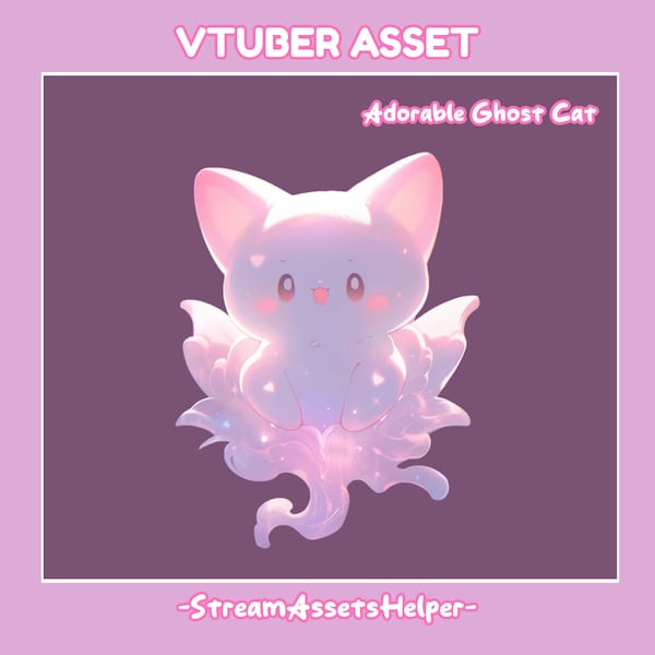 VTUBER Pet Adorable Ghost Cat , Kawaii Animal , Streamer Decoration , Props , Accessory , Ready to Use , Instant Download , Sweet ,Halloween