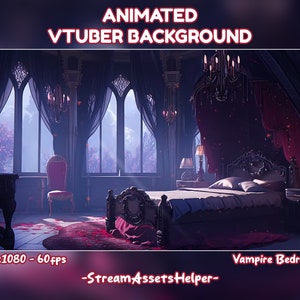 VTUBER Background Purple Vampire Bedroom /  Halloween Aesthetic Screen / Stream Assets / Perfect Loop / Bat / Horror / Night / Dark Gloomy /