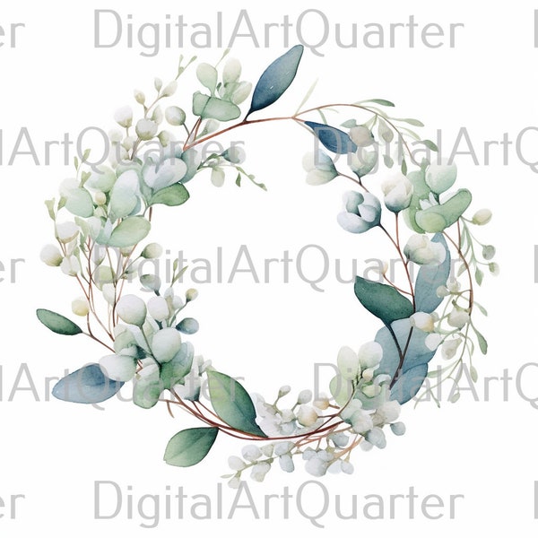 5 different wedding wreath motifs, watercolor png, drawing as a digital download, high quality, 4k clip art, decoration, floral arrangement #182