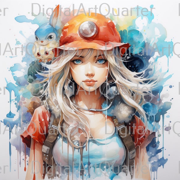 5 verschiedene Anime Mädchen Motive, Aquarell png, Zeichnung als digitaler download, hohe Qualität, 4k clip art, wallpaper, Manga #145