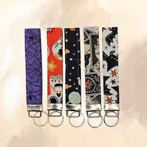 Cloth Wristlet Keychain with Key Ring, Halloween Vibes, Witchy, Spiders, Bats