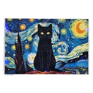 Stary Night Cat UV Resistant and Waterproof Holographic Sticker, Painting Inspired, Cat Sticker, Famous Painting, Cats, Cat Lover, Cat Paint