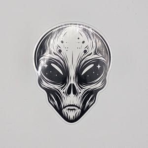 Alien Head UV Resistant & Waterproof Sticker, Clear Lamination, 2.3*3&quot;, Alien, UFO, Outer Space Life, Extraterrestrial, Water bottle sticker