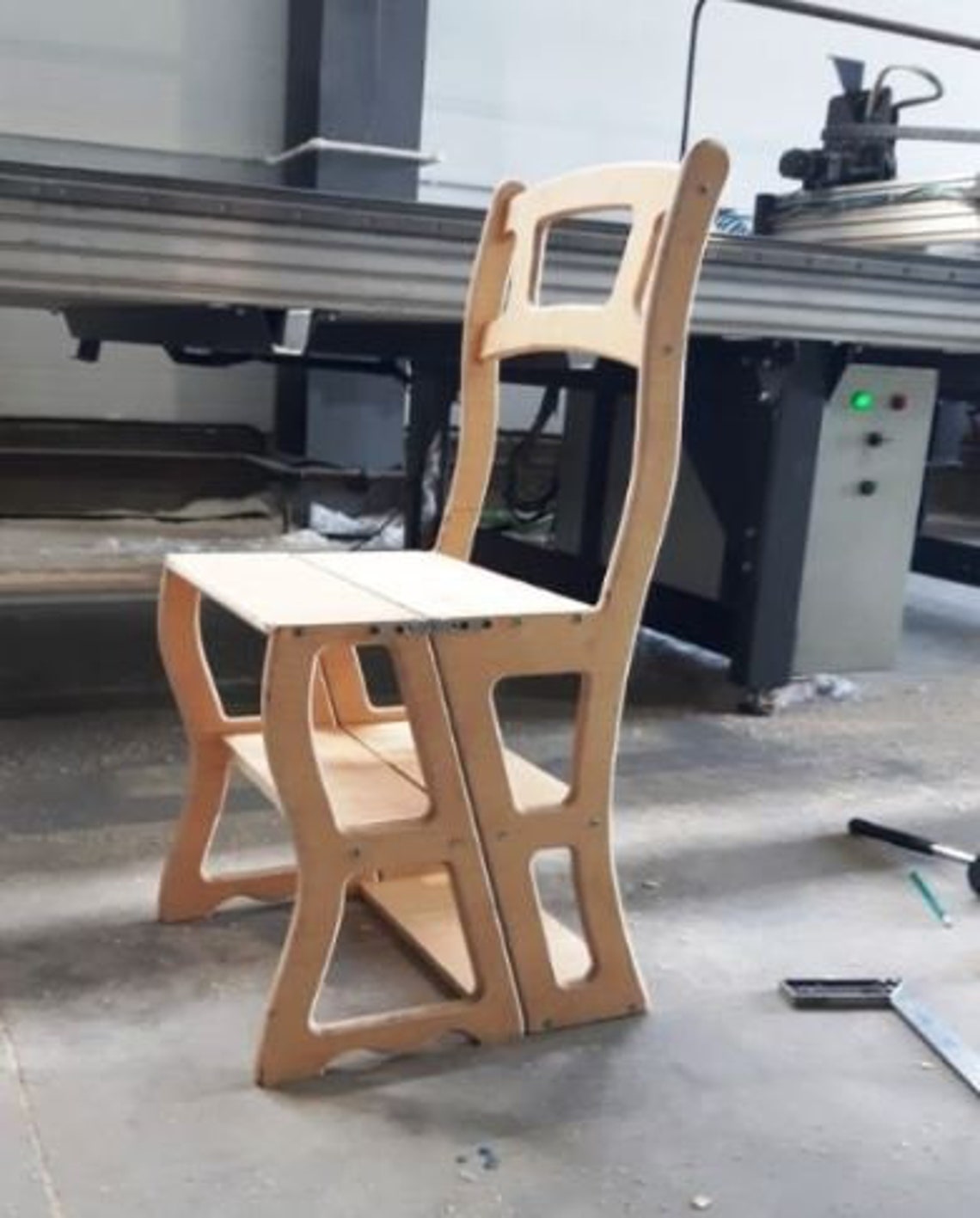 Wood Folding Stair Chair Dxf Files, Cnc Furniture, Chair Files for Wood, Wood Furniture Files