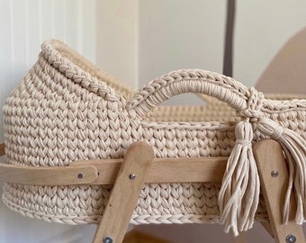 Crochet Made Knitted Handmade Exclusive Baby Changing Basket with Combed Fabric Yarn Crib Set, Changing Table Baby Changing Mat