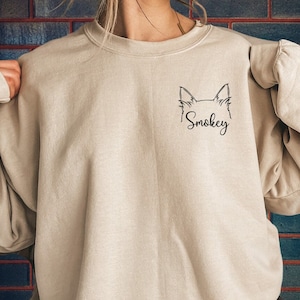 Custom Cat Ears Sweatshirt With Name, Personalized Dog Ears Sweatshirt, Cat Mom Sweatshirt, Cat Dad  Hoodie, Gift for Pet Lover