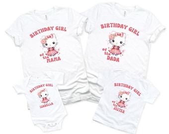 Custom Kitty Birthday Girl Shirt, Hello Cat Baby Girl 1st Birthday Shirt, 13th Kitty Shirt, Family Matching Birthday Shirt,Cute Kitty Party