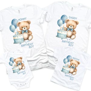 Cute Teddy Bear Birthday Shirt, Bear Family Birthday Shirt,Custom Bear Birthday Shirt Teddy Bear Blue Balloons, Boy Birthday Shirt,Mama Bear