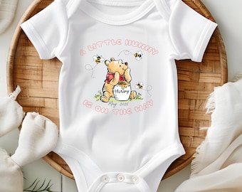 Pooh Custom Baby Onesie, A Little Hunny Is On The Way Custom Announcement Baby Onesie, Custom Toddler T-Shirt, Pooh Bear T-Shirt,Baby Gifts
